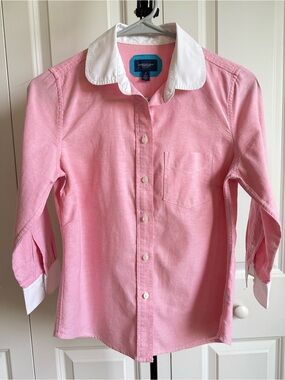 American Eagle Vintage Pink Oxford Button Down Shirt Peter Pan Collar 0